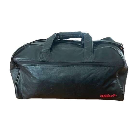 VTG Wilson Leather Sports Gym Duffle Carry On Travel Bag Shoulder Strap Black - Picture 2 of 16